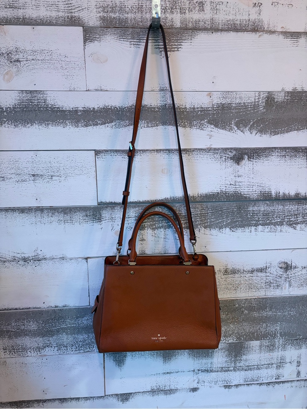 Kate Spade New York Cognac Pebbled Leather Satchel Crossbody Purse 👜 - Picture 3 of 14
